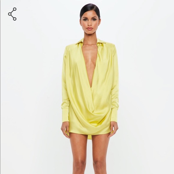 Sold on depop ‼️yellow satin cowl mini dress - Picture 1 of 4